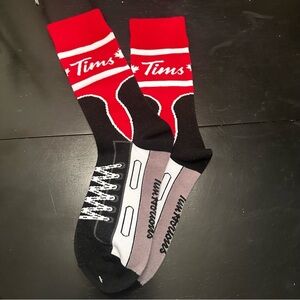 TIM HORTONS Skate Socks, Graphic Print, Black Red & Grey Unisex